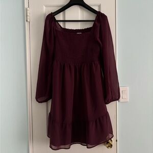 Elegant Long Sleeve Maroon Dress